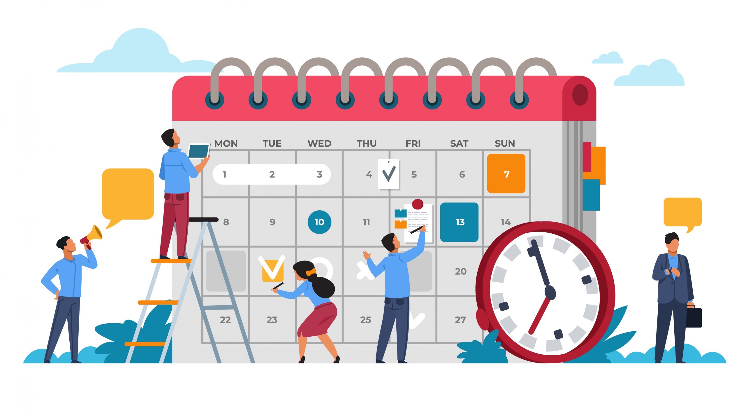 People planning concept. entrepreneurship and calendar schedule planning. vector business meeting and events organizing